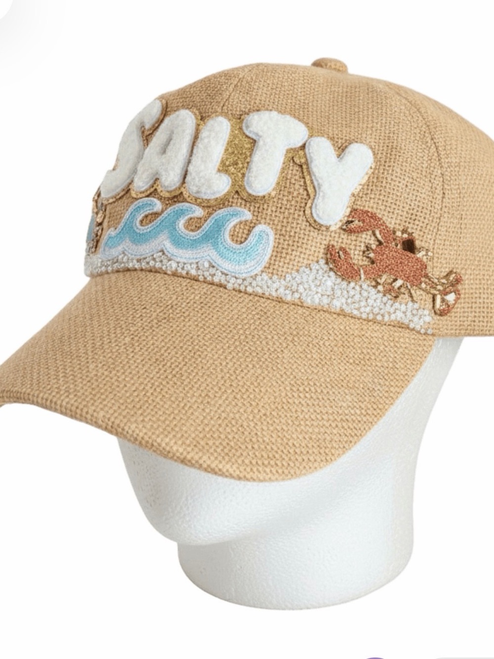 Salty Jeweled Crab Hat Burlap Beach Statement Nautical Lobster Coastal